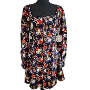 NWT STAUD Floral Velvet Cotton Dress Chandler Black Floral sz M